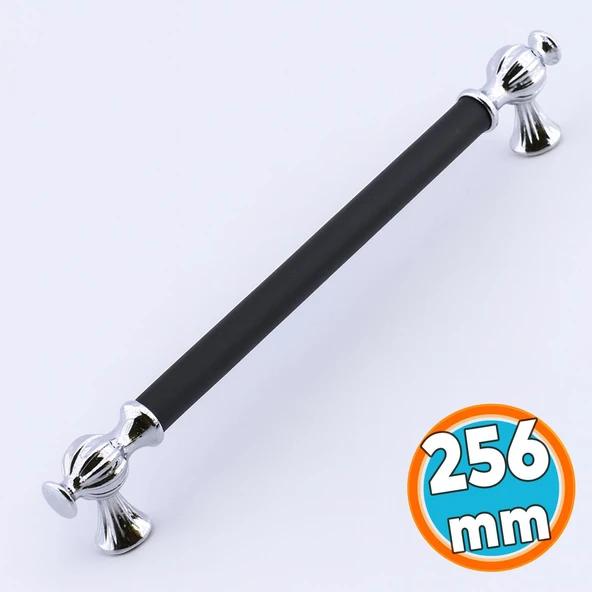 Mobilya Mutfak Çekmece Metal Dolabı Kulpları Dolap Kapak Kulpu Kulbu 256 mm 25.6 cm Krom Siyah ürün görseli