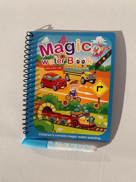 TAŞITLARLA ÇOCUKLAR Magic Book Eğitici İngilizce Sihirli Boyama Kitabı Su Kalemi Water Painting Mavi ürün görseli