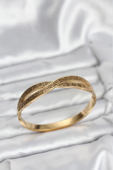 316L Çelik Gold Renk Vintage Kadın Kelepçe Bileklik ürün görseli 1