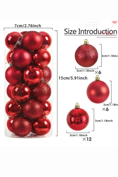 24 Adet 3 cm Kırmızı & Altın Noel Ağacı Süs Topu Seti | Mini Plastik Yılbaşı Dekor Topları ürün görseli