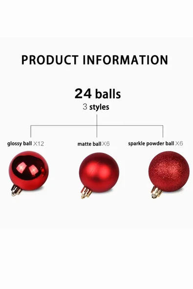 24 Adet 3 cm Kırmızı & Altın Noel Ağacı Süs Topu Seti | Mini Plastik Yılbaşı Dekor Topları - Resim 4