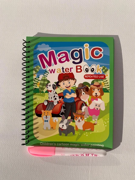 SEVİMLİ KÖPEKLER Magic Book Eğitici İngilizce Sihirli Boyama Kitabı Su Kalemi Water Painting Yeşil ürün görseli