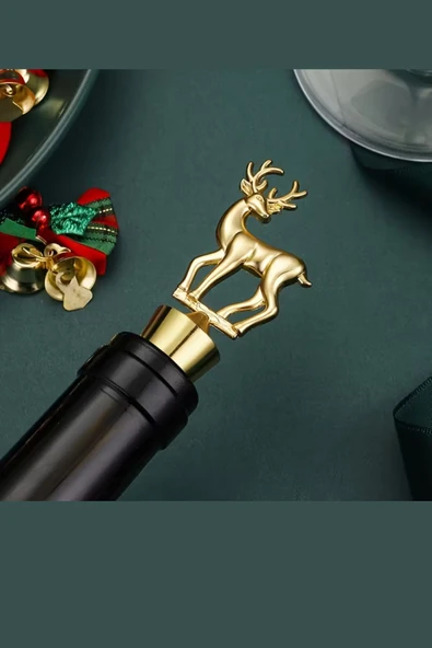 Geyik Şeklinde Altın Kaplama Şarap Şişesi Tıpası | Dayanıklı Çinko Alaşım Şarap Aksesuarı (1 Adet) - Resim 2