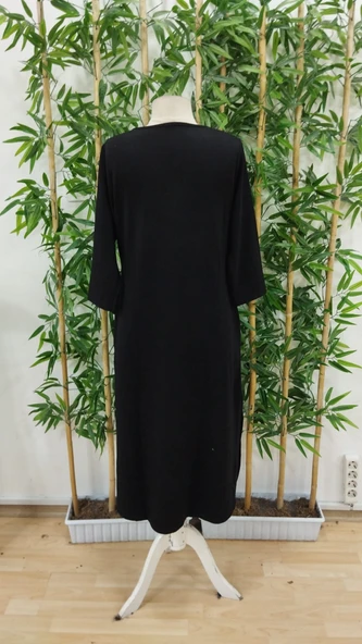 Lucky Life Kadın Uzun Kollu V şerit Yakalı Viskon Iki Iplik Elbise - Resim 7