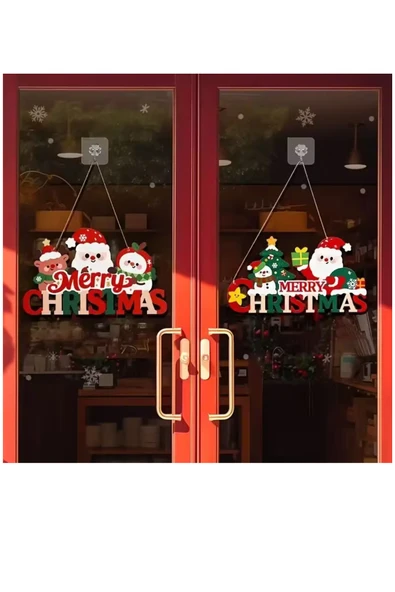 Noel Baba ve Mutlu Olsunlar Tabelalı Ahşap Kapı Süsü | 20x15 cm 2D Düz Noel Dekoru (1 Adet) - Resim 3