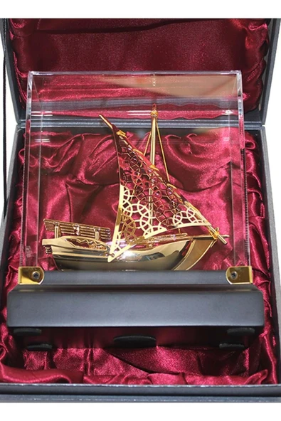 Pirinç Yelkenli Gemi Altın Kaplama Katar Dhow Teknesi Kutulu No.3 - Resim 8