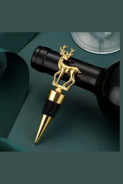 Geyik Şeklinde Altın Kaplama Şarap Şişesi Tıpası | Dayanıklı Çinko Alaşım Şarap Aksesuarı (1 Adet) ürün görseli