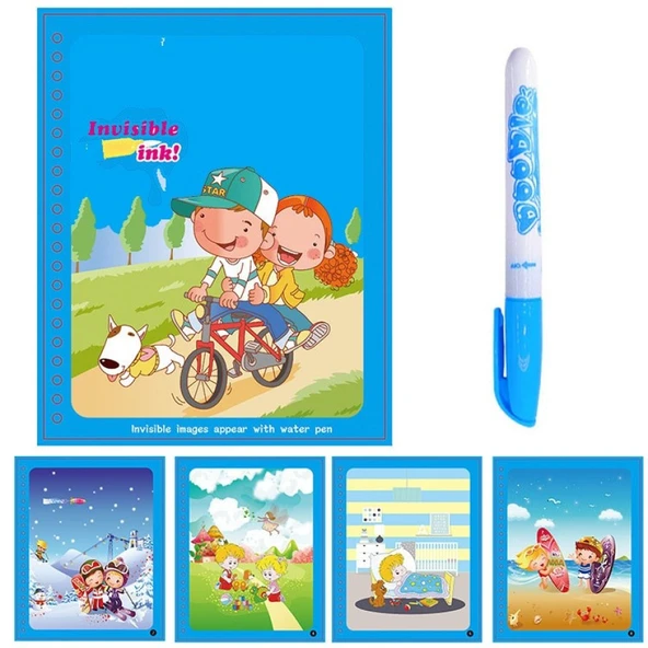 BİSİKLETLİ DOSTLAR Magic Book Eğitici İngilizce Sihirli Boyama Kitabı Su Kalemi Water Painting Mavi - Resim 2
