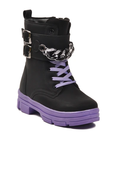 Ayakmod Siyah Lila İçi Polarlı Kaymaz Taban Kız Çocuk Bot G-1001 F Zncr - Resim 3