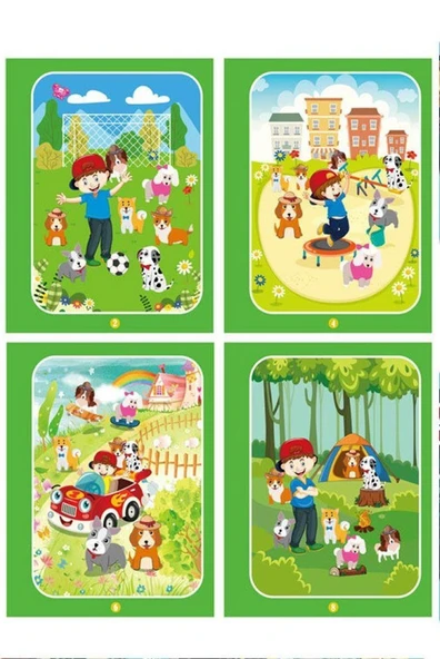 SEVİMLİ KÖPEKLER Magic Book Eğitici İngilizce Sihirli Boyama Kitabı Su Kalemi Water Painting Yeşil - Resim 2