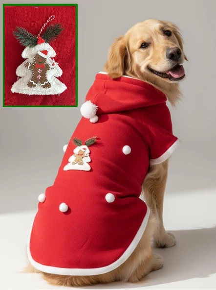White Tree Kırmızı Yılbaşı Köpek Kıyafeti | Noel Baba Kapüşonlu Polar Sweatshirt | Orta ve Büyük Irklar İçin ürün görseli