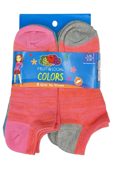 Fruit Of The Loom Colors Girls No Shows Çorap 6lı Paket (L) ürün görseli