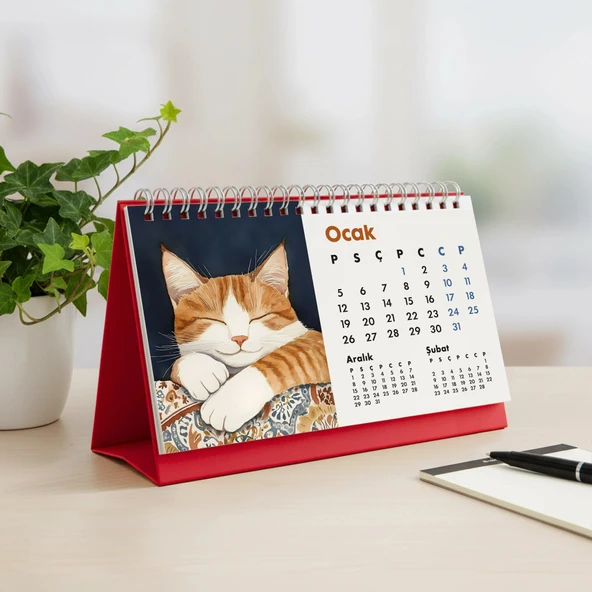 2026 Kedili Masa Takvimi | Üç Aylık Takvim - Önceki Ay Sonraki Ay | Kedi Severlere Hediye - Resim 9