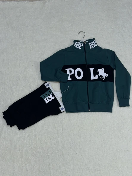 BİÇOMİ Siyah petrol yeşili baskılı kanguru cep alt üst eşofman takımı yeşil ürün görseli