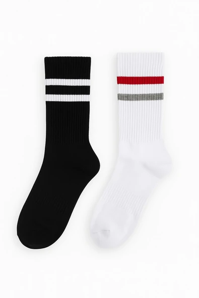 Erkek Siyah Beyaz Soket Çorap 2’li Set – Pamuklu Spor ve Günlük Kullanım – Plus Scorpion - Resim 5