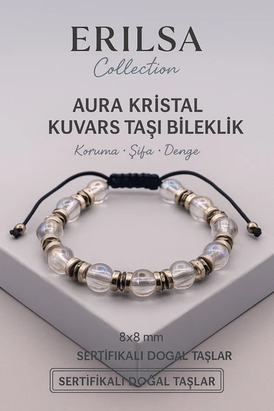Sertifikalı Kristal Kuvars Doğal Taş Bileklik - 8x8 mm Berraklık Huzur ve Denge Enerjisi Taşı ürün görseli