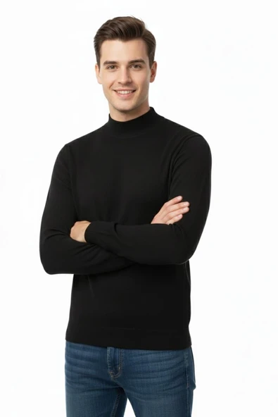 Erkek Yarım Balıkçı Kazak Çelik Örgü Regular Kalıp 4241B BGL-ST04854 - Resim 5