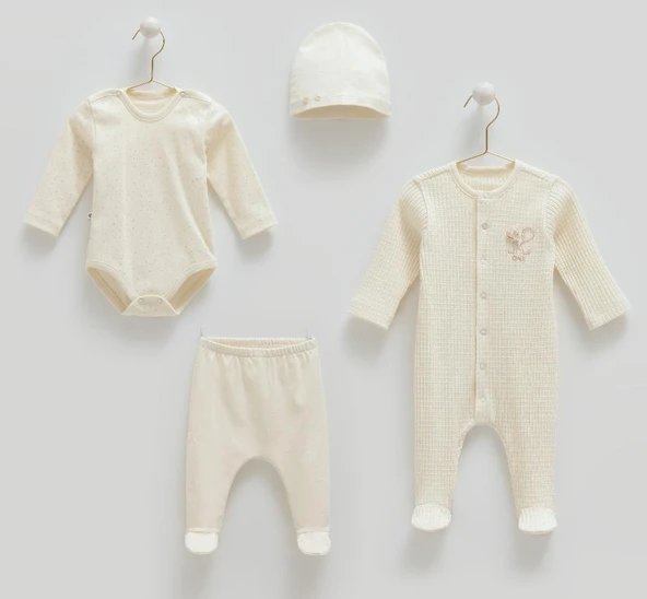 Caramell %100 Pamuk Soft Colour 4'lü Set 56-62 cm 1-3 Ay Ekru CRML.EKR.ZU1586 ürün görseli