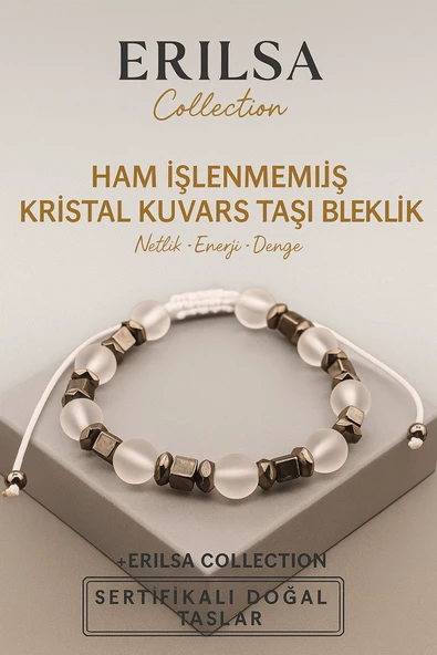 Sertifikalı Ham İşlenmemiş Kristal Kuvars Doğal Taş Bileklik - 8x8 mm Netlik Enerji ve Denge Taşı ürün görseli