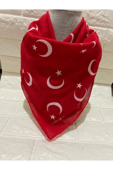 Kırmızı Ay Yıldız Türk Bayrağı Temalı Pamuk Kumaş Fular - Bandana - 23 Nisan, 29 Ekim, 19 Mayıs - Resim 2