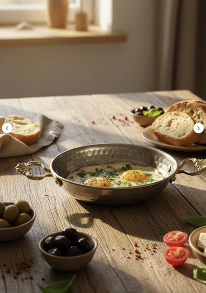 YUNUSOĞLU HOME Pirinç Kulplu Çelik Otantik Sahan, El Dövme Desenli, Sos, Yumurta ve Sucuk Tavası 13 cm ürün görseli 1