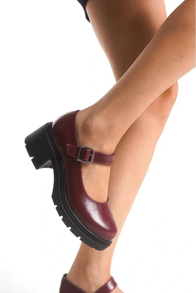 K-708 Bordo Kırışık Rugan Tokalı Yüksek Tabanlı Loafer Ayakkabı ürün görseli 1