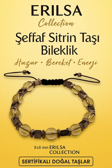 Sertifikalı Şeffaf Sitrin Doğal Taş Bileklik - 8x8 mm Bereket Enerji ve Huzur Taşı ürün görseli