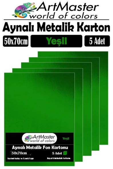 Yeşil Renkli 50x70 Metalik Aynalı Fon Kartonu 5 Adet 1 Paket ArtMaster Metalik Aynalı Fon Kartonu ürün görseli