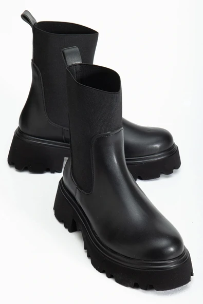 K-815 Siyah Lastikli Yüksek Tabanlı Günlük Kadın Bot - Resim 5