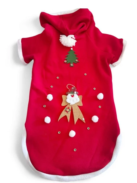 Santa Bow Kırmızı Yılbaşı Köpek Kıyafeti | Noel Baba Kapüşonlu Polar Sweatshirt | Orta ve Büyük Irklar İçin - Resim 2