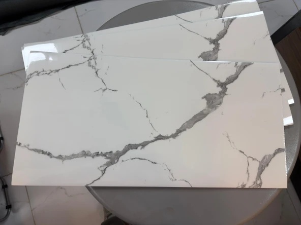 (6 Adet) Kendinden Yapışkanlı Dekoratif Esnek Köpük Beyaz Pvc Mermer Panel 60x30 (0,18 m²) Mutfak Banyo WC - Resim 3