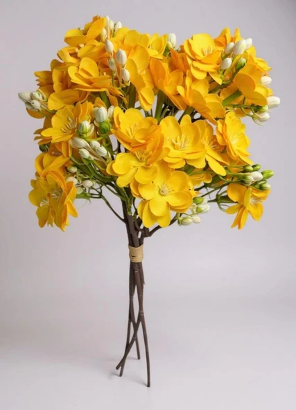 Yapay Çiçek Sarı Yasemin Çiçeği Demeti 4 Dallı Buket 40*20cm - Resim 2