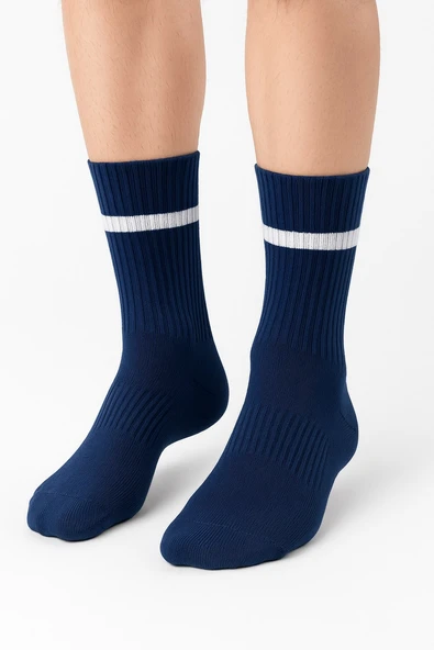 Erkek Lacivert Soket Çorap 2’li Set – Çizgili Pamuklu Spor ve Günlük Kullanım – Plus Scorpion - Resim 3