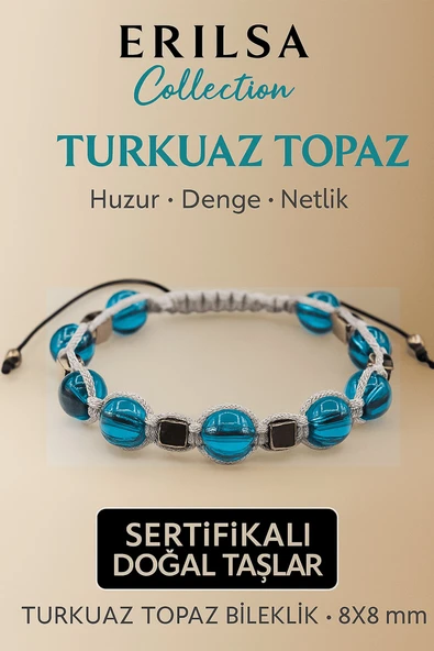 Sertifikalı Turkuaz Topaz Doğal Taş Bileklik - 8x8 mm Huzur ve Duygusal Dengeyi Destekleyen Taş ürün görseli 1