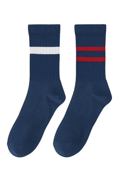 Erkek Lacivert Soket Çorap 2’li Set – Çizgili Pamuklu Spor ve Günlük Kullanım – Plus Scorpion - Resim 10