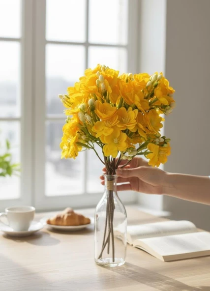 Yapay Çiçek Sarı Yasemin Çiçeği Demeti 4 Dallı Buket 40*20cm ürün görseli