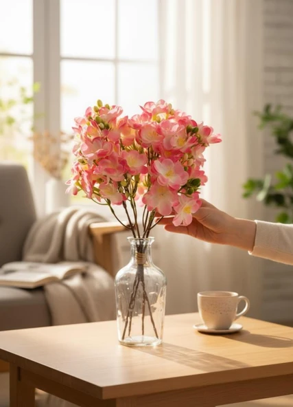 Yapay Çiçek Pembe Yasemin Çiçeği Demeti 4 Dallı Buket 40*20cm ürün görseli