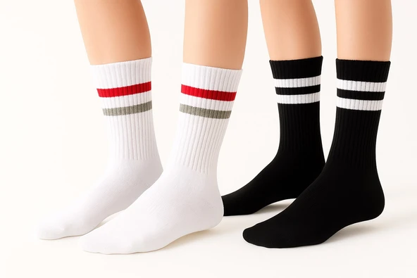 Kadın Siyah Beyaz Soket Çorap 2’li Set – Pamuklu Spor ve Günlük Kullanım – Plus Scorpion ürün görseli