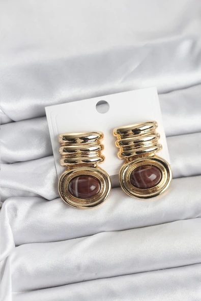 Pirinç Gold Kahverengi Renk Vintage Kadın Küpe ürün görseli 1