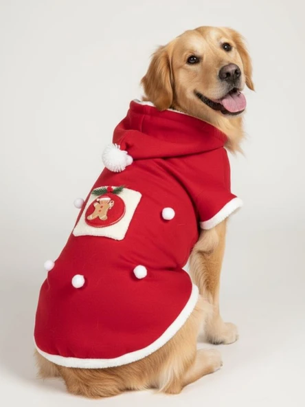 GingerBread Man Yılbaşı Köpek Kıyafeti | Noel Baba Kapüşonlu Polar Sweatshirt | Orta ve Büyük Irklar İçin - Resim 7