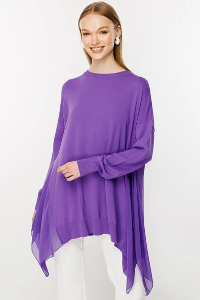 4436 GHİSA ŞİFON DETAYLI TRİKO TUNİK ürün görseli