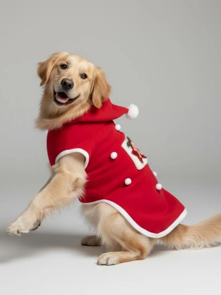 Red Star Kırmızı Yılbaşı Köpek Kıyafeti | Noel Baba Kapüşonlu Polar Sweatshirt | Orta ve Büyük Irklar İçin - Resim 6
