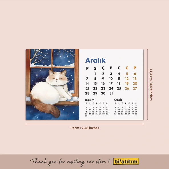 2026 Kedili Masa Takvimi | Üç Aylık Takvim - Önceki Ay Sonraki Ay | Kedi Severlere Hediye - Resim 7