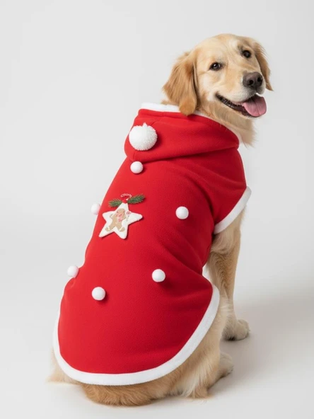 White Star Kırmızı Yılbaşı Köpek Kıyafeti | Noel Baba Kapüşonlu Polar Sweatshirt | Orta ve Büyük Irklar İçin - Resim 7