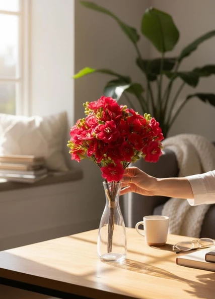 Yapay Çiçek Fuşya Yasemin Çiçeği Demeti 4 Dallı Buket 40*20cm - Resim 7