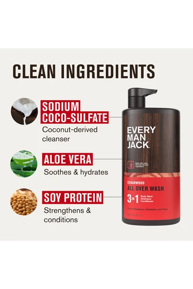 Every Man Jack Cedarwood 3’ü 1 Arada Şampuan Saç Kremi ve Duş Jeli 852ML - Resim 5