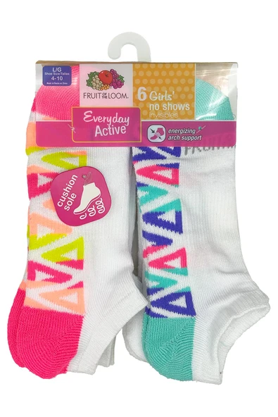 Fruit Of The Loom Girls No Shows Invisible Çorap 6lı Paket (L) ürün görseli