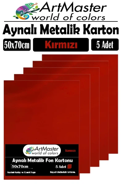 Kırmızı Renkli 50x70 Metalik Aynalı Fon Kartonu 5 Adet 1 Paket ArtMaster Metalik Aynalı Fon Kartonu ürün görseli