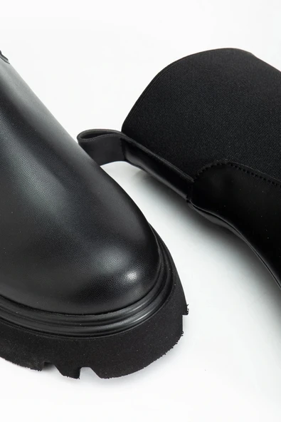 K-815 Siyah Lastikli Yüksek Tabanlı Günlük Kadın Bot - Resim 4