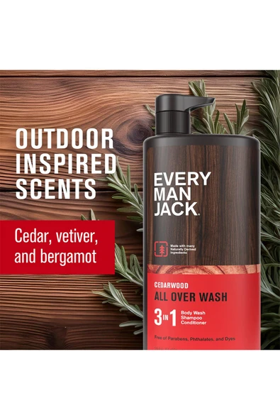 Every Man Jack Cedarwood 3’ü 1 Arada Şampuan Saç Kremi ve Duş Jeli 852ML - Resim 3